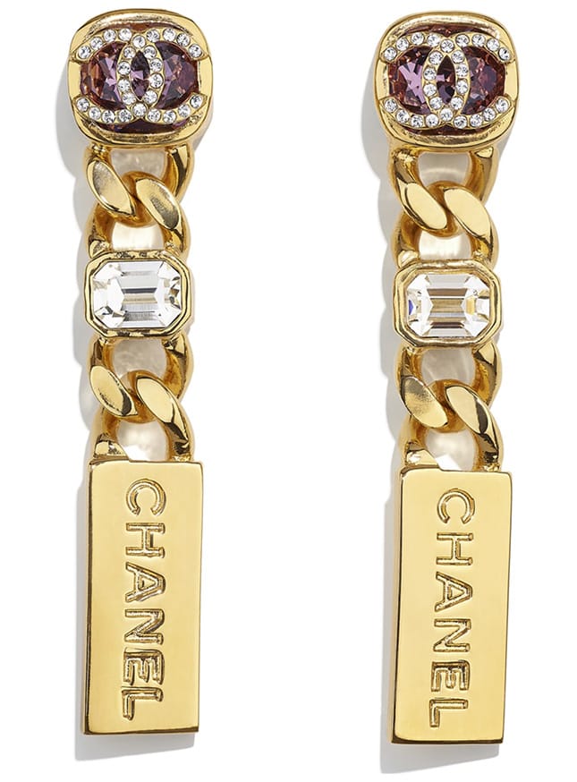 CHANEL Crystal 'Cc' Dangle Earrings - Purple