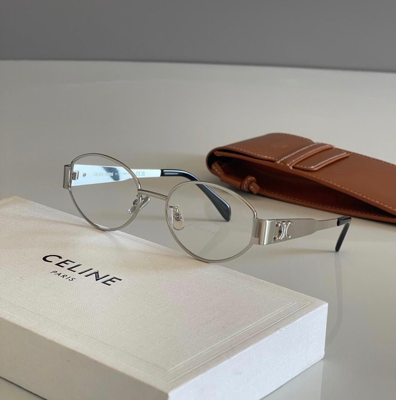 Celine transparent glasses with silver frame (with box & case)