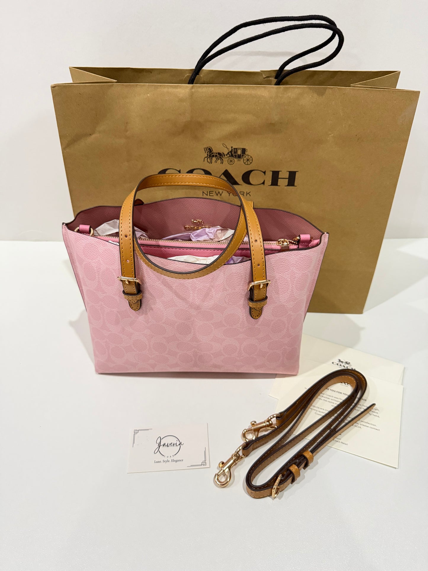 Coach Mollie Tote Bag 25 in Powder Pink with Charms 🌸