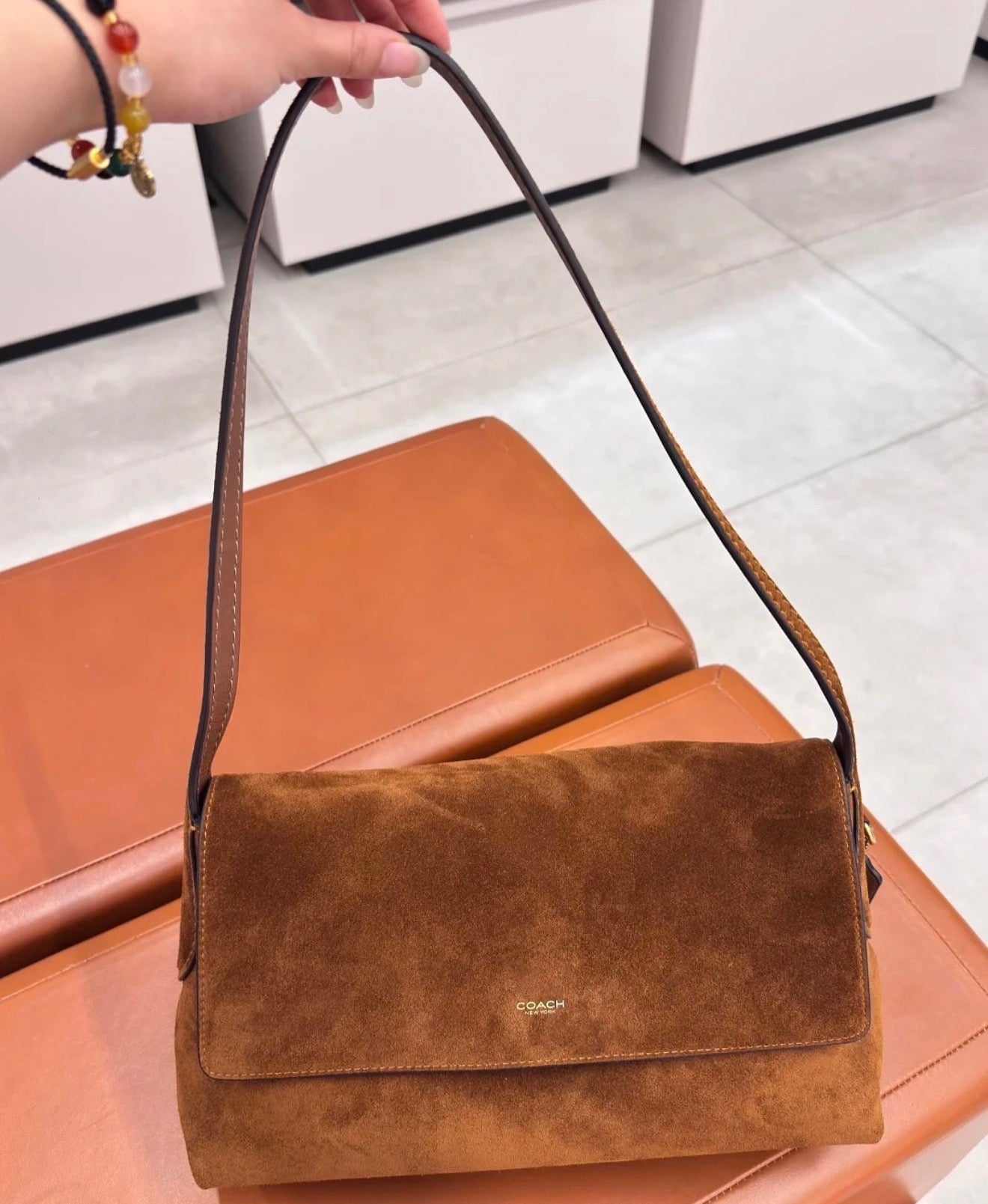 Coach Chelsea 30 Shoulder Bag with Strap | Brown Suede