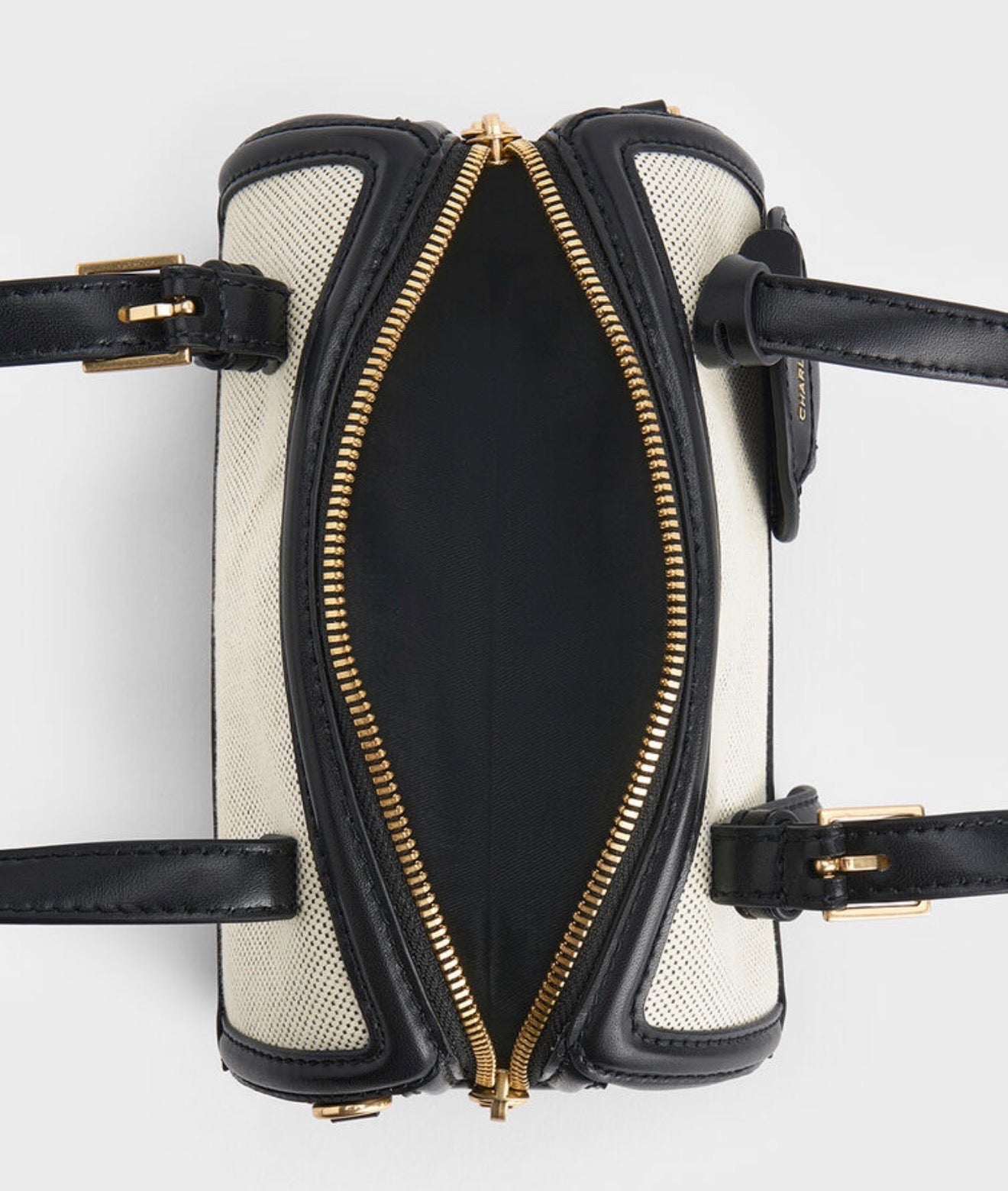 Charles & Keith Enola Canvas Two-Tone Bowling Bag - Black