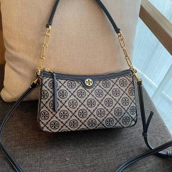 Tory Burch T Monogram Jacquard Shoulder Bag - Navy blue