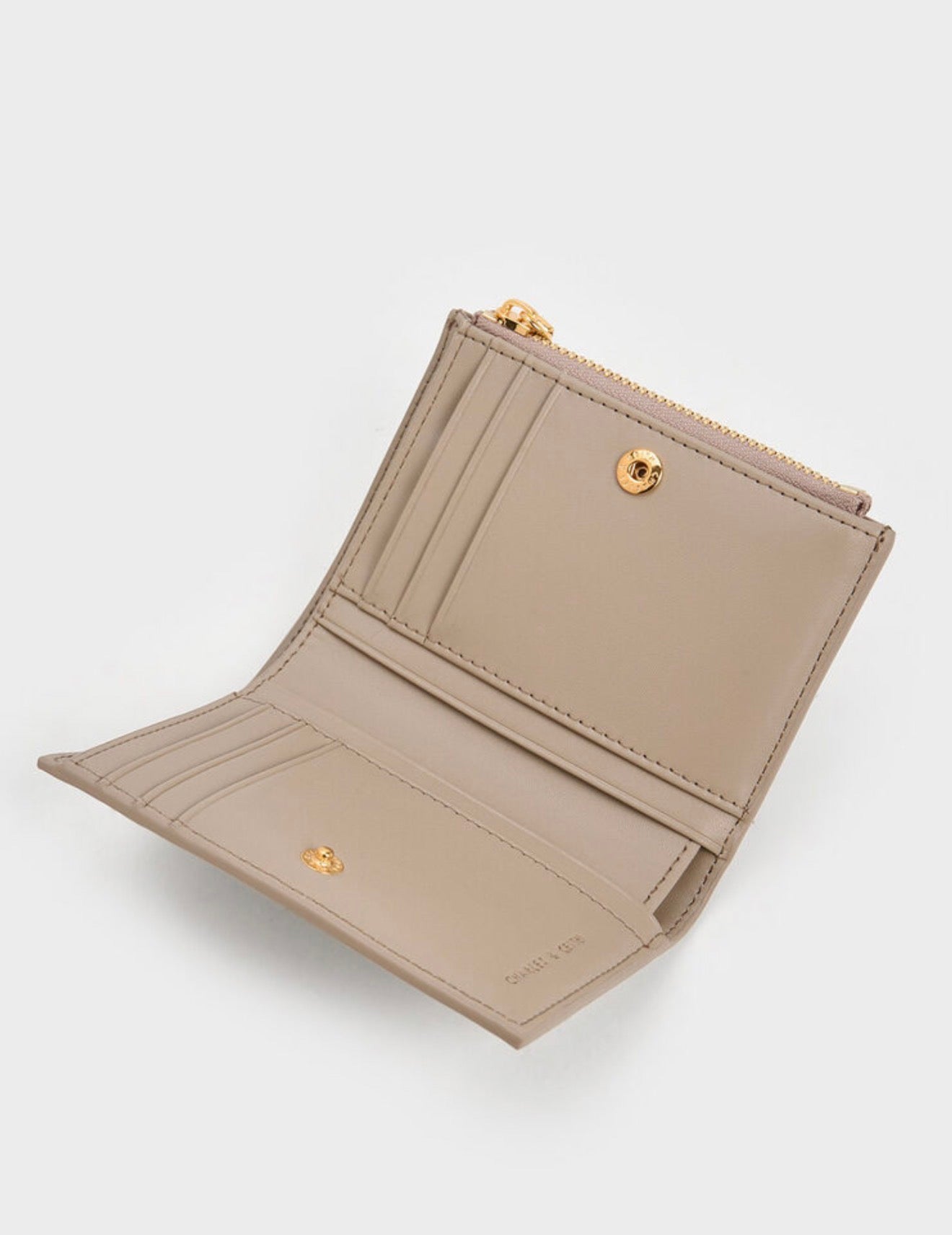Charles & Keith Apolline Textured Top-Zip Wallet - Taupe