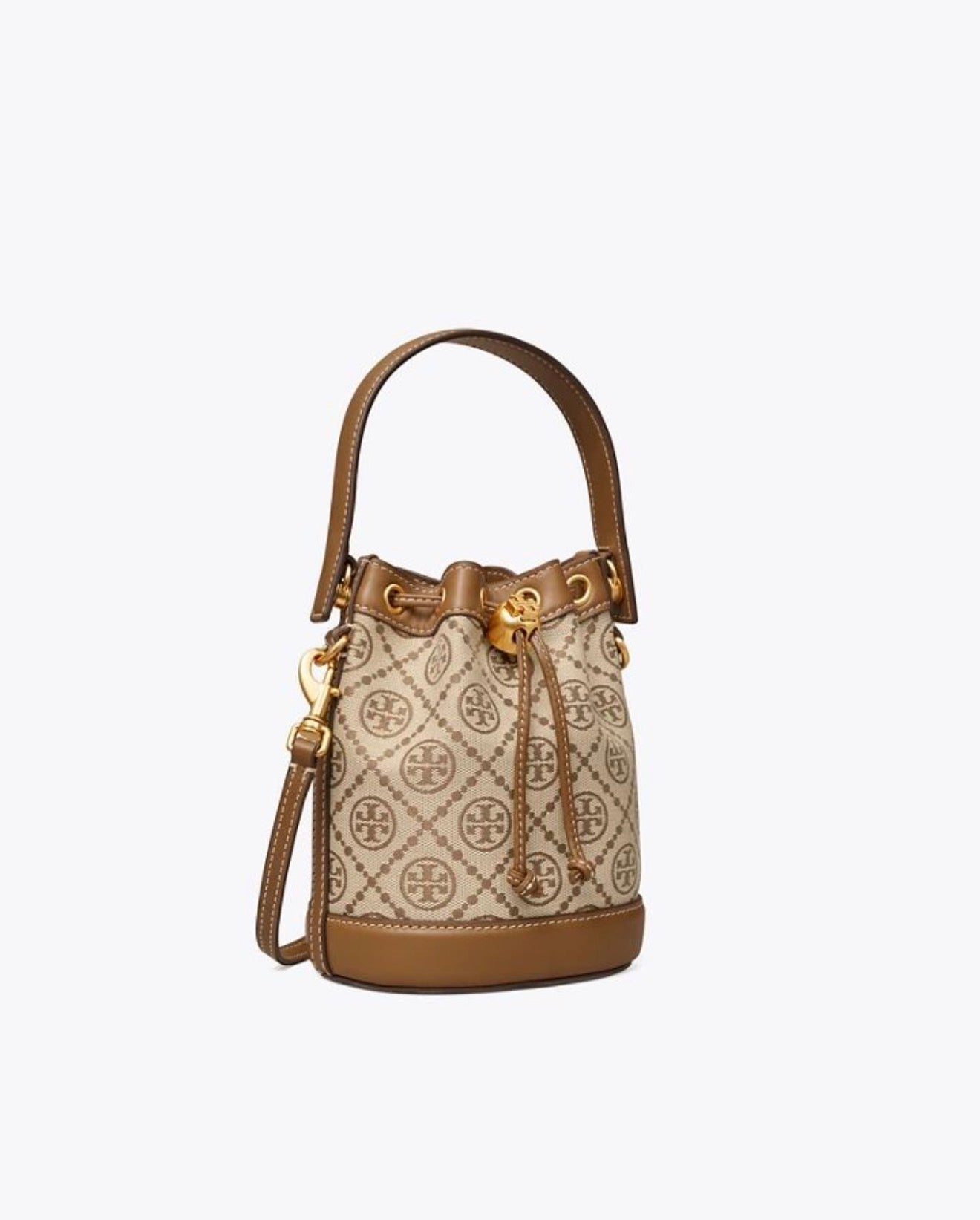 Toryburch T Monogram Jacquard Mini Bucket Bag - Hazelnut