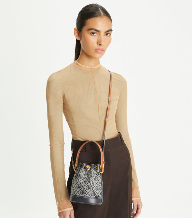 Toryburch T Monogram Jacquard Mini Bucket Bag - Blue