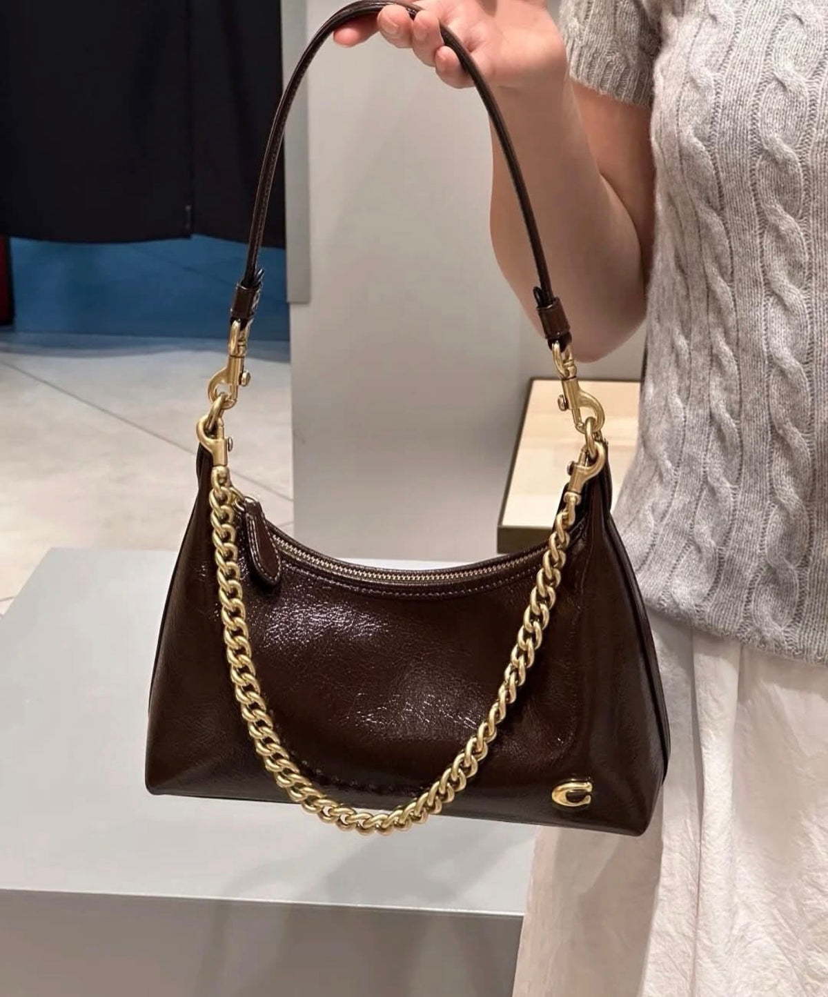 Coach Juliet Shoulder Bag 25 in Patent Leather Maple