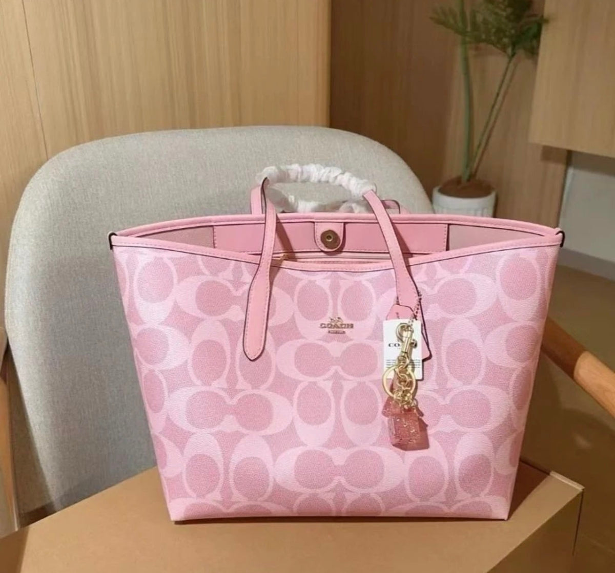Coach Pink City Tote Bag Signature Canvas