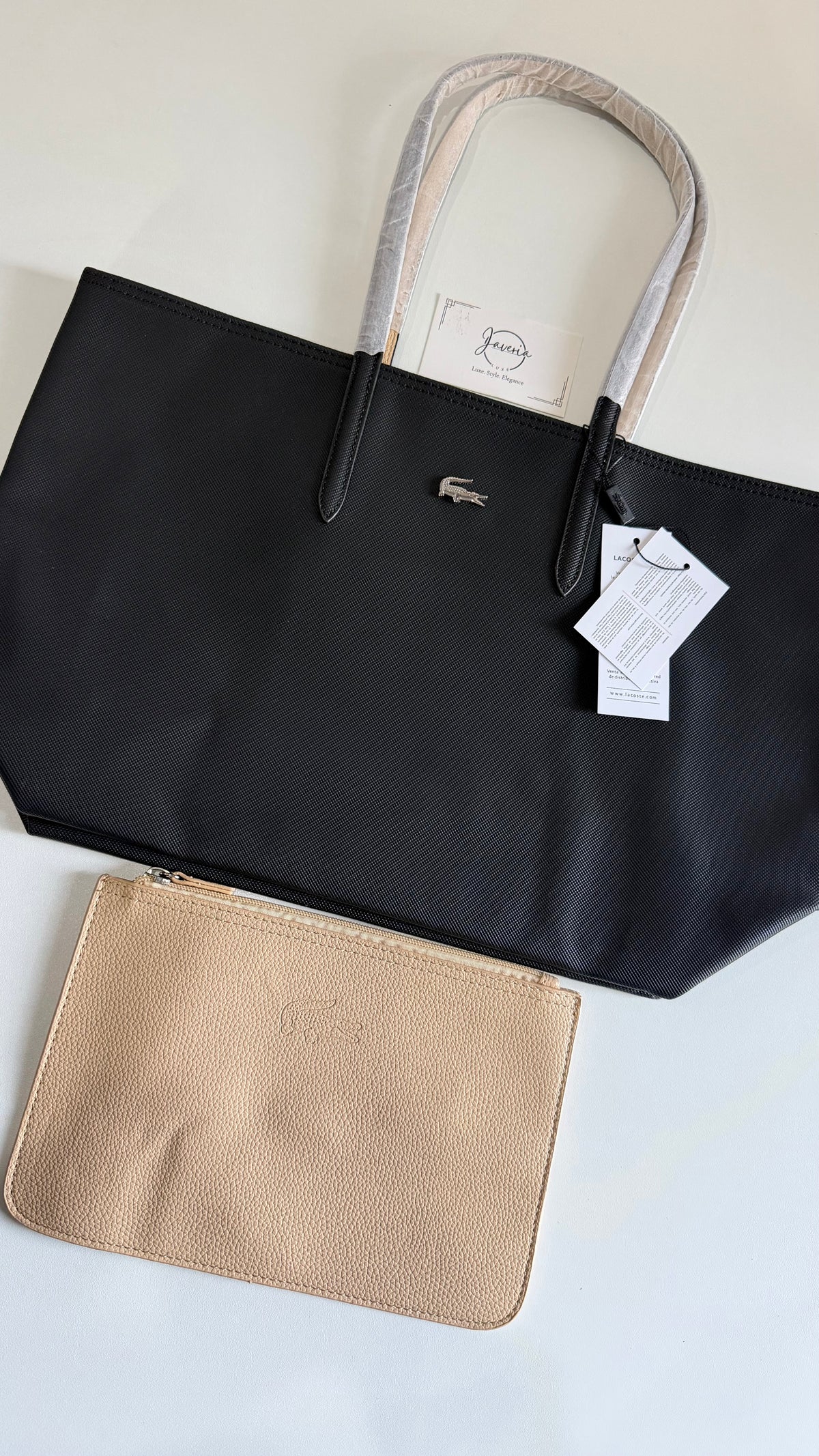 Anna Reversible Tote Bag & Pouch - Black with Beige