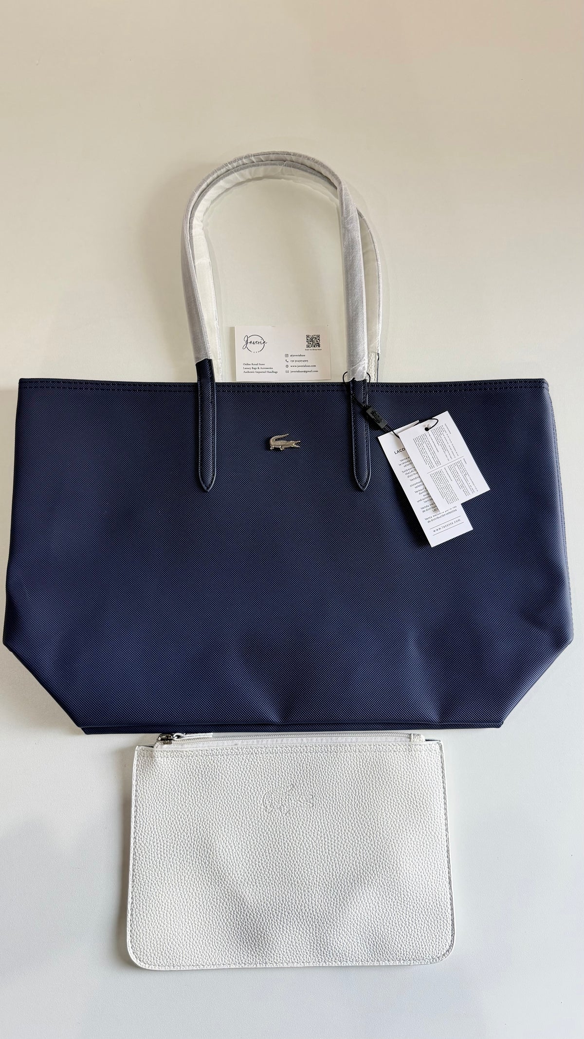 Anna Reversible Tote Bag & Pouch - Navy Blue with White
