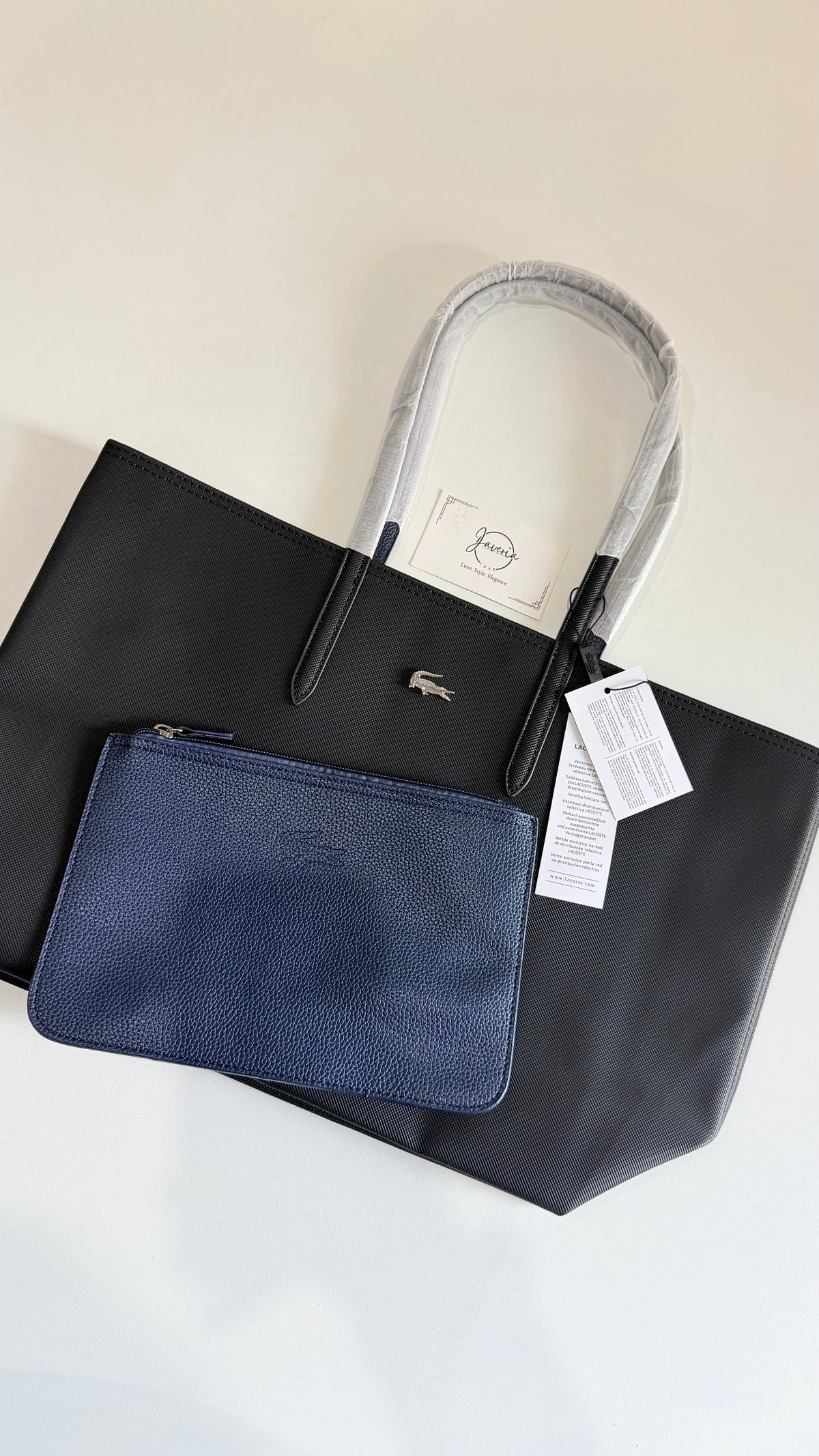 Anna Reversible Tote Bag & Pouch - Black with Navy Blue