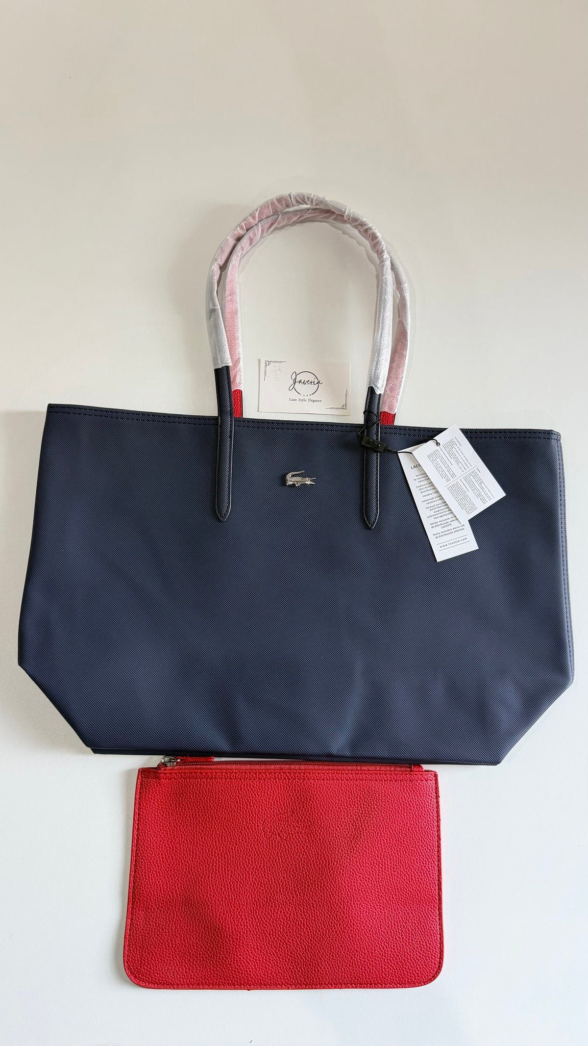 Anna Reversible Tote Bag & Pouch - Navy Blue with Red