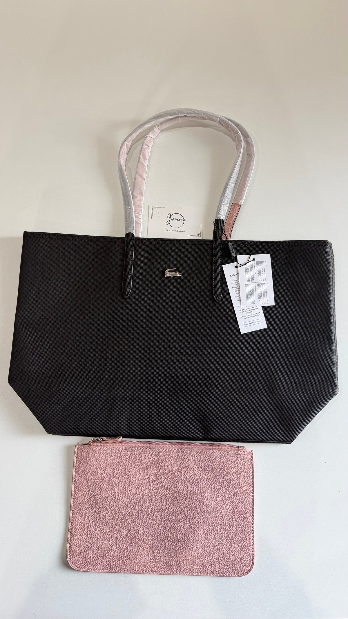 Anna Reversible Tote Bag & Pouch - Black with Pink