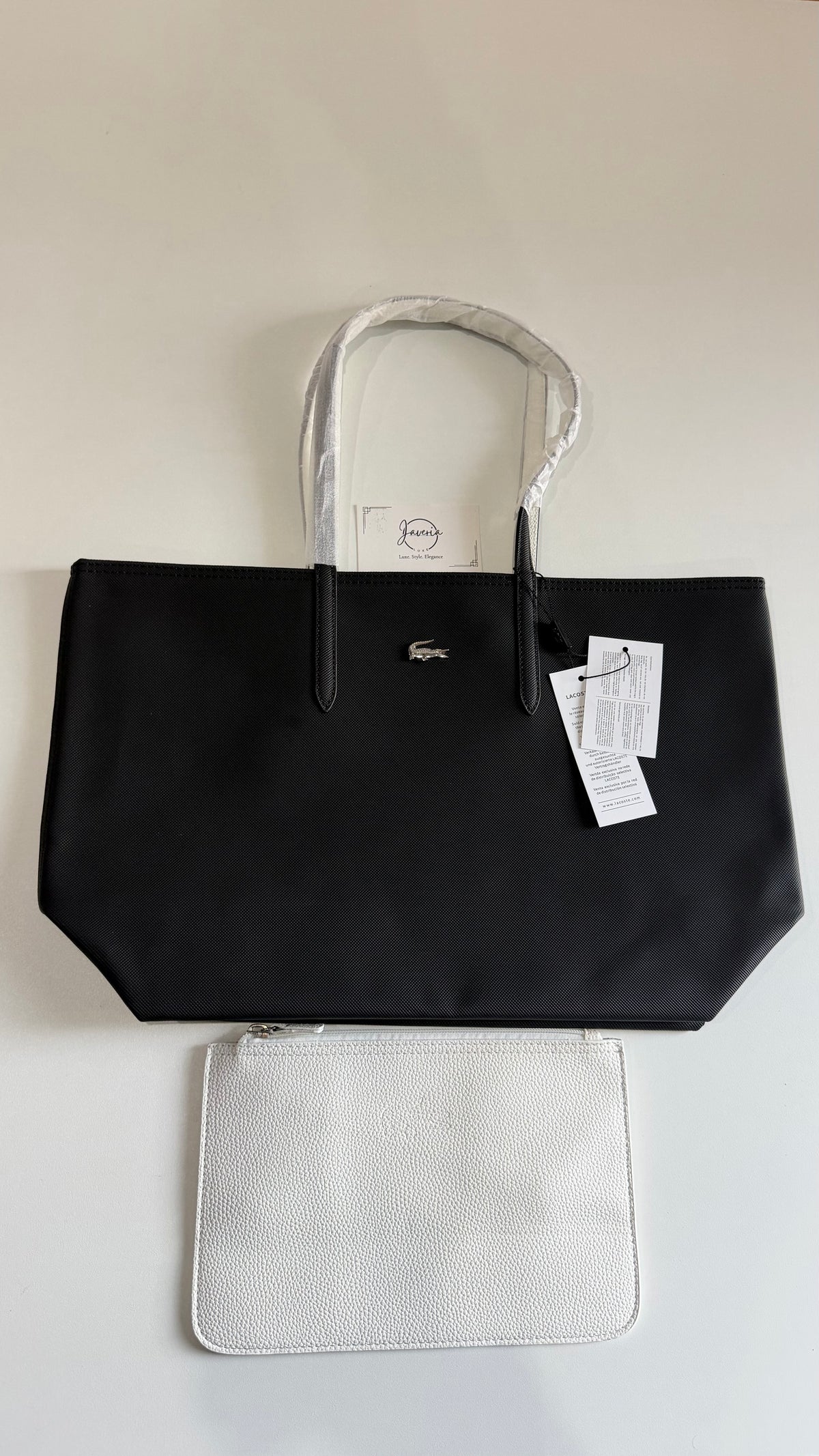 Anna Reversible Tote Bag & Pouch - Black with White
