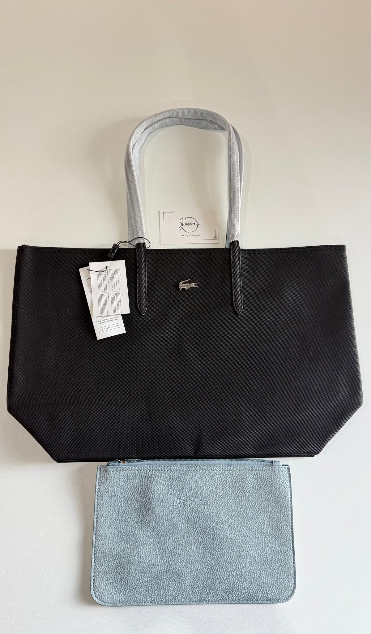Anna Reversible Tote Bag & Pouch - Black with Sky Blue