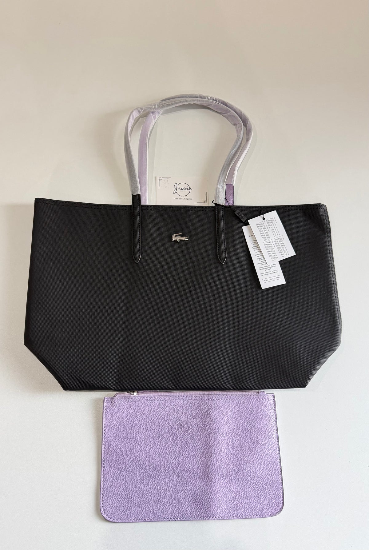 Anna Reversible Tote Bag & Pouch - Black with Lilac