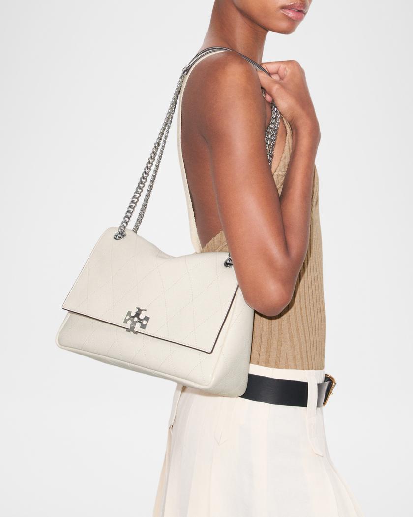 Charlie Medium Quilted Leather Shoulder Bag - White