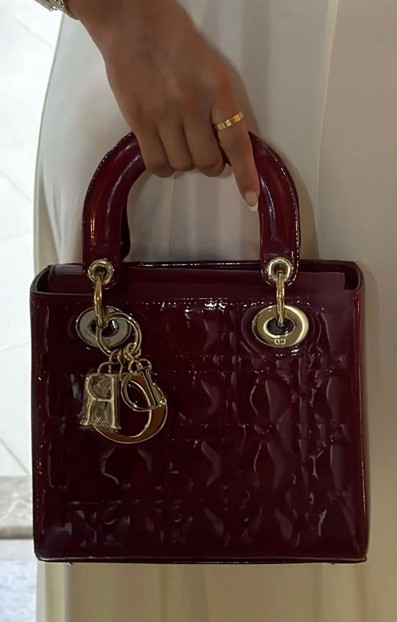 Lady Dior Medium Bag Gloss Burgundy