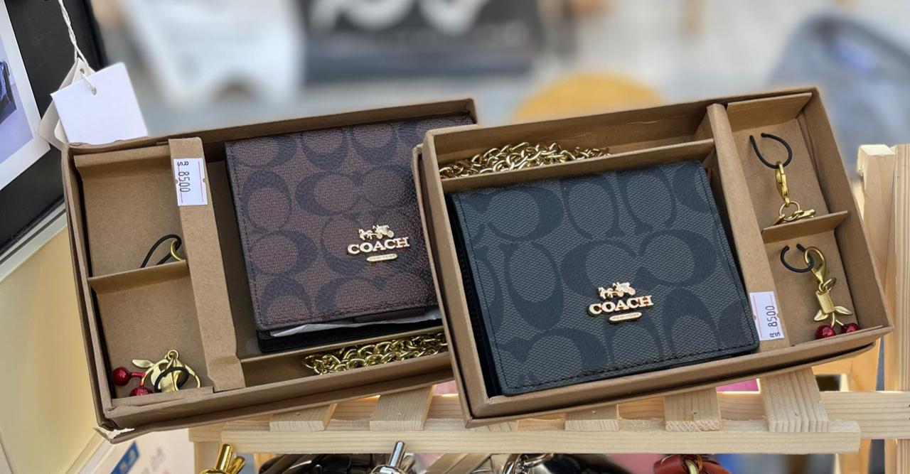 Coach mini wallet on a chain gift set (Coffee brown)