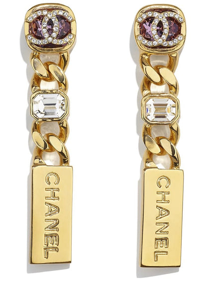 CHANEL Crystal 'Cc' Dangle Earrings - Purple