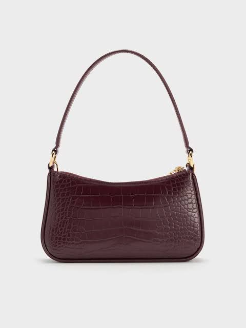 CK Maroon Croco Elspeth Croc-Effect Chain Link Shoulder Bag