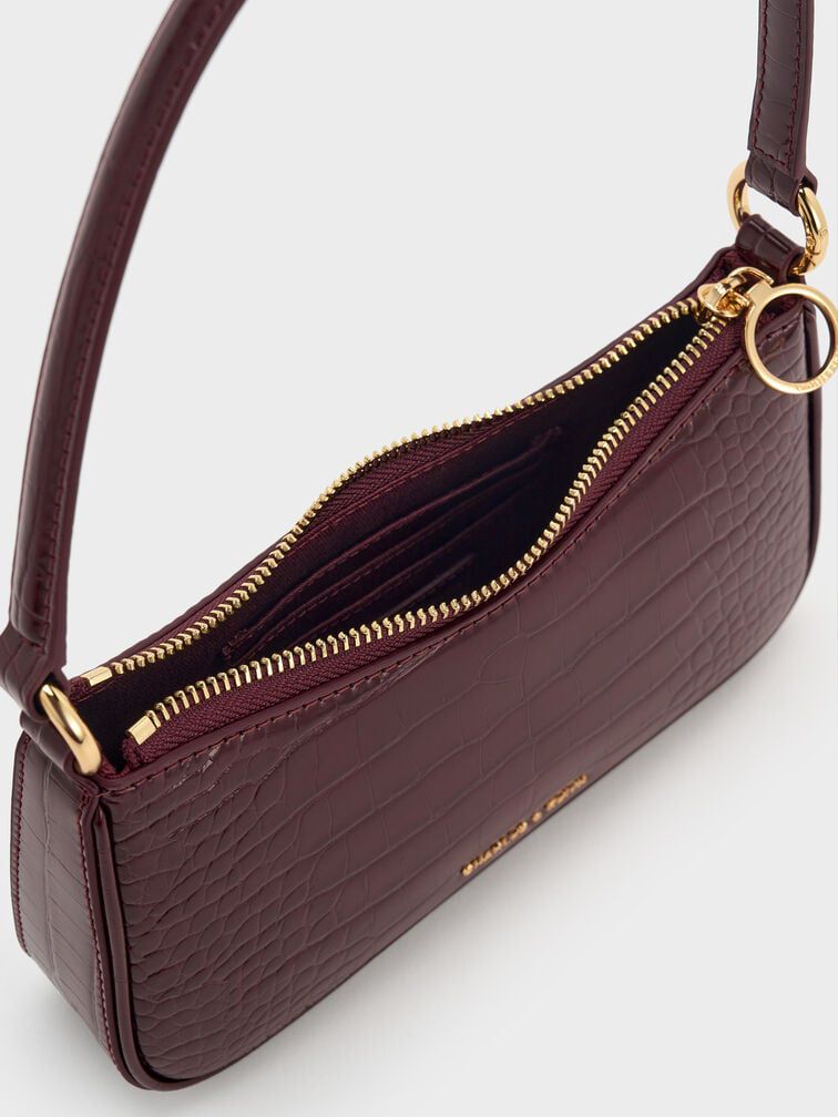 CK Maroon Croco Elspeth Croc-Effect Chain Link Shoulder Bag