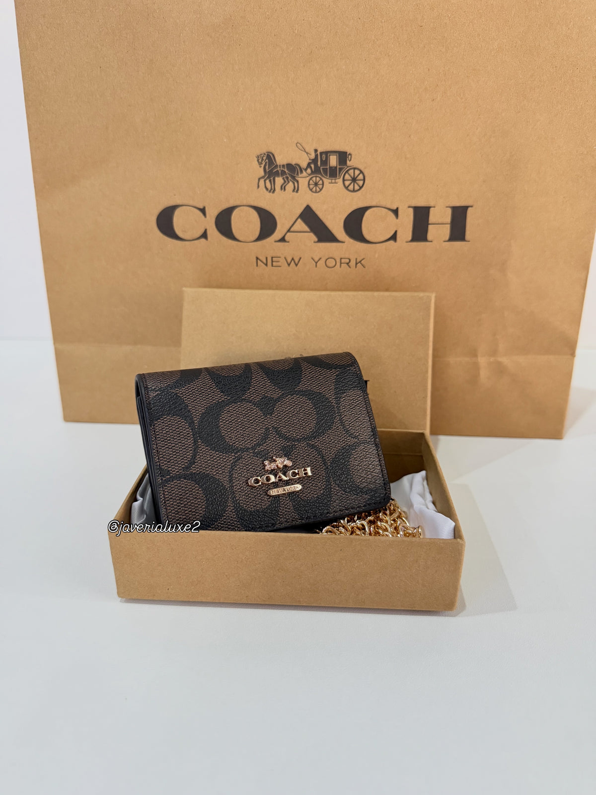 Coach Mini Wallet On A Chain - Coffee Brown