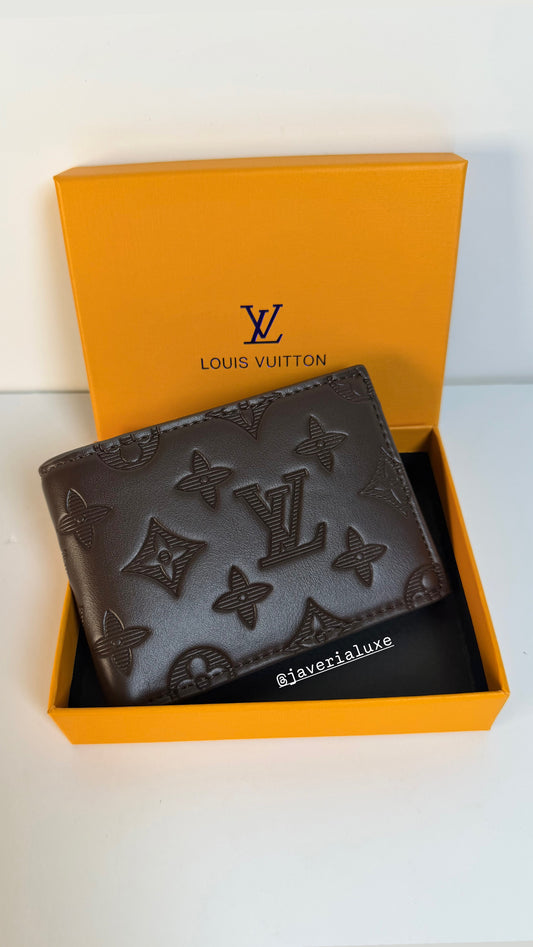 Louis Vuitton Engraved Monogram Embossed Leather Wallet- Brown