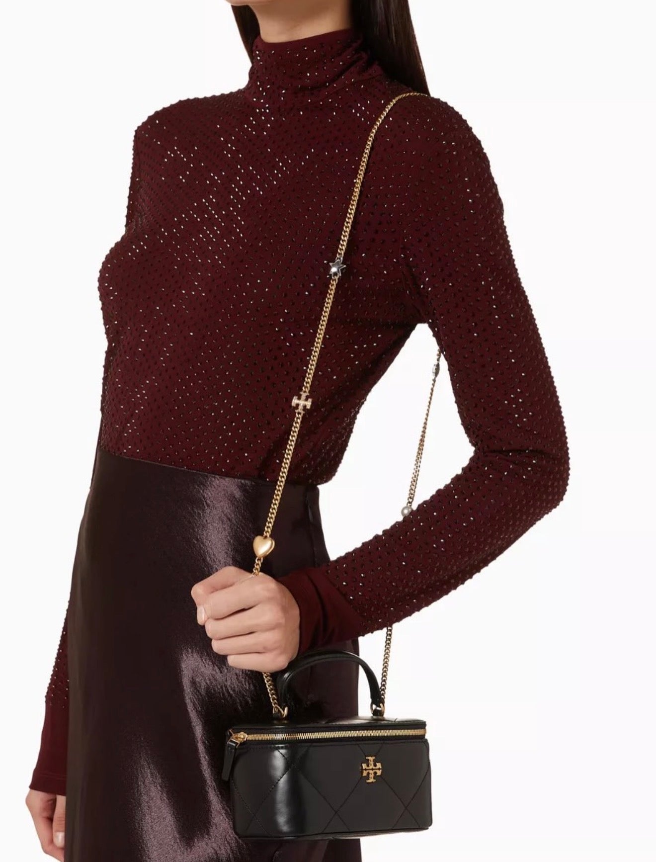Tory Burch Kira Charm Diamond Quilt Vanity Bag - Black