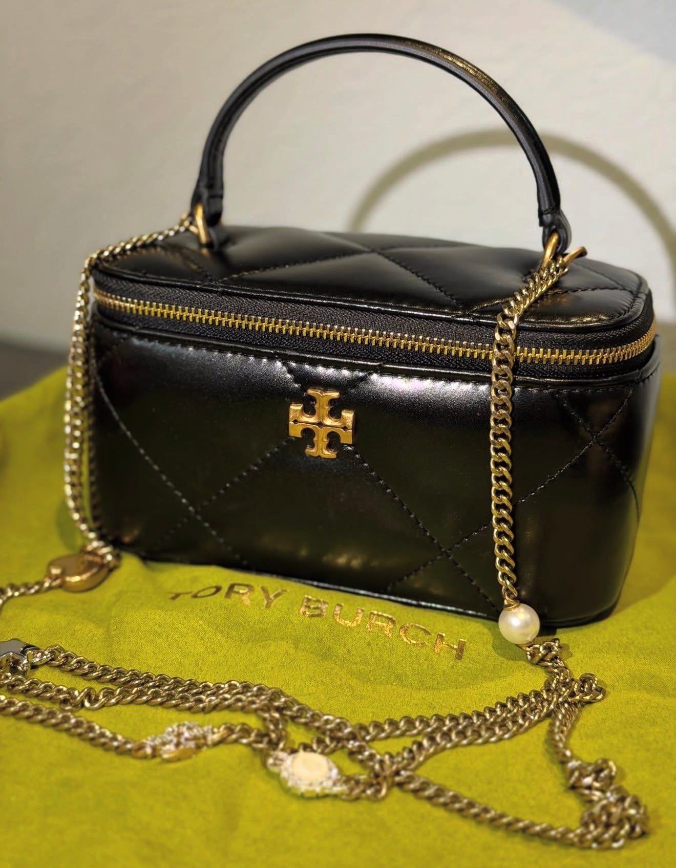 Tory Burch Kira Charm Diamond Quilt Vanity Bag - Black
