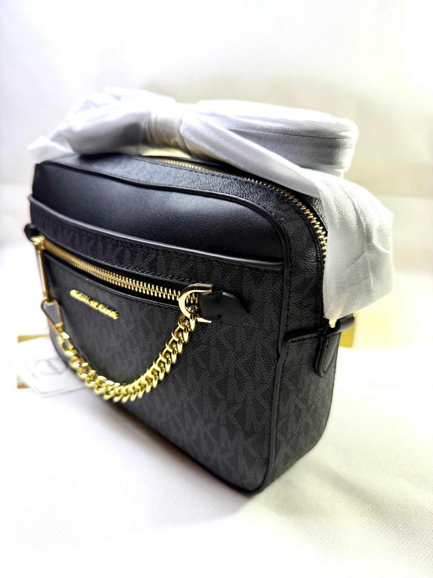 MK Jet Set Large Logo Crossbody Bag - Black