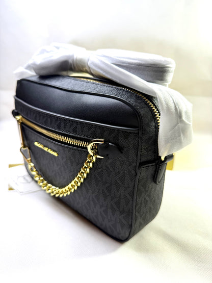 MK Jet Set Large Logo Crossbody Bag - Black
