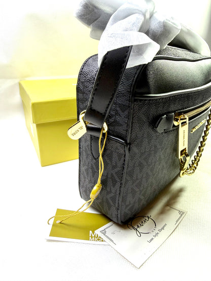 MK Jet Set Large Logo Crossbody Bag - Black