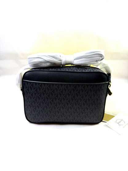 MK Jet Set Large Logo Crossbody Bag - Black