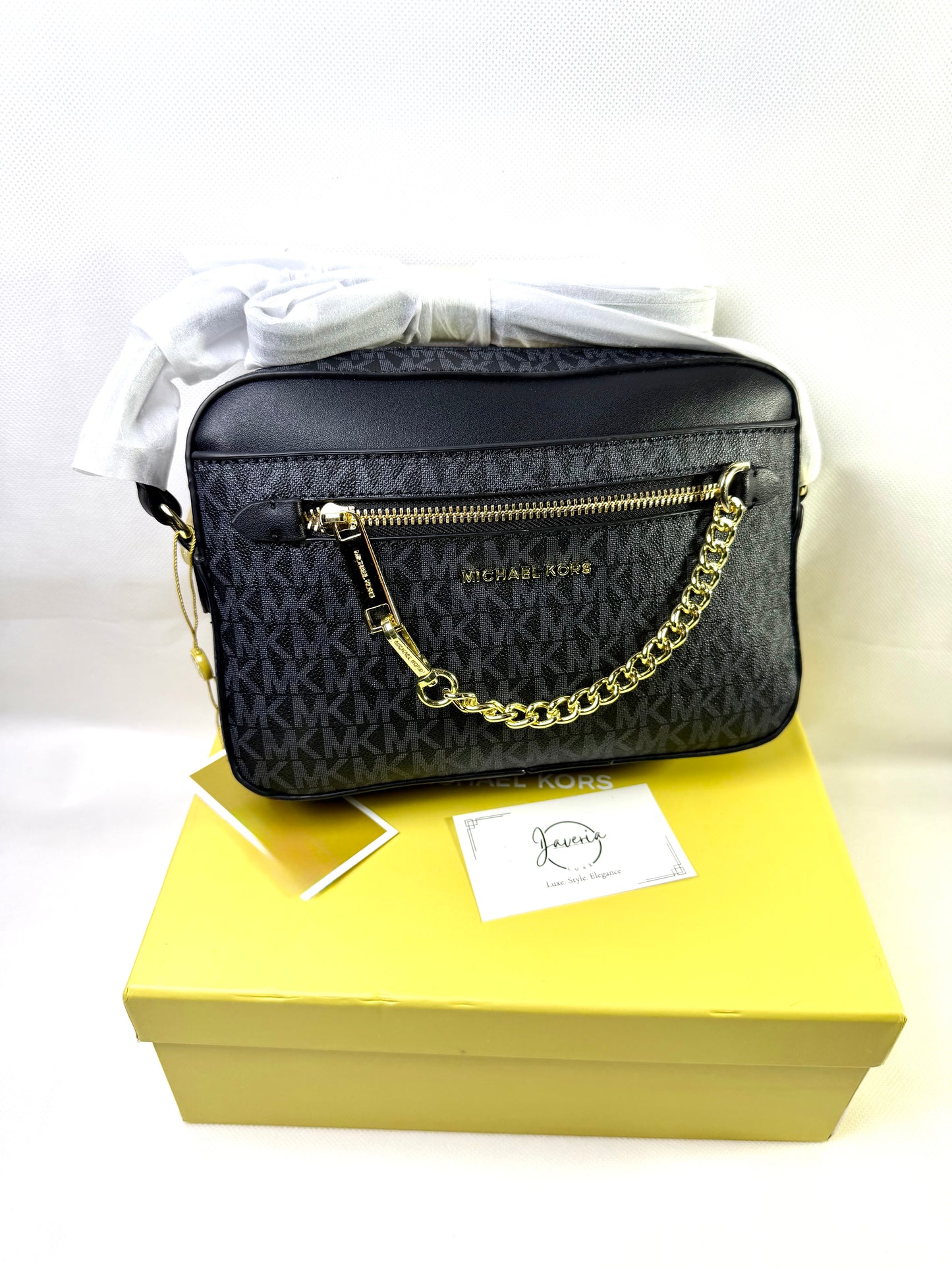 MK Jet Set Large Logo Crossbody Bag - Black