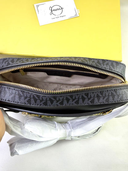 MK Jet Set Large Logo Crossbody Bag - Black