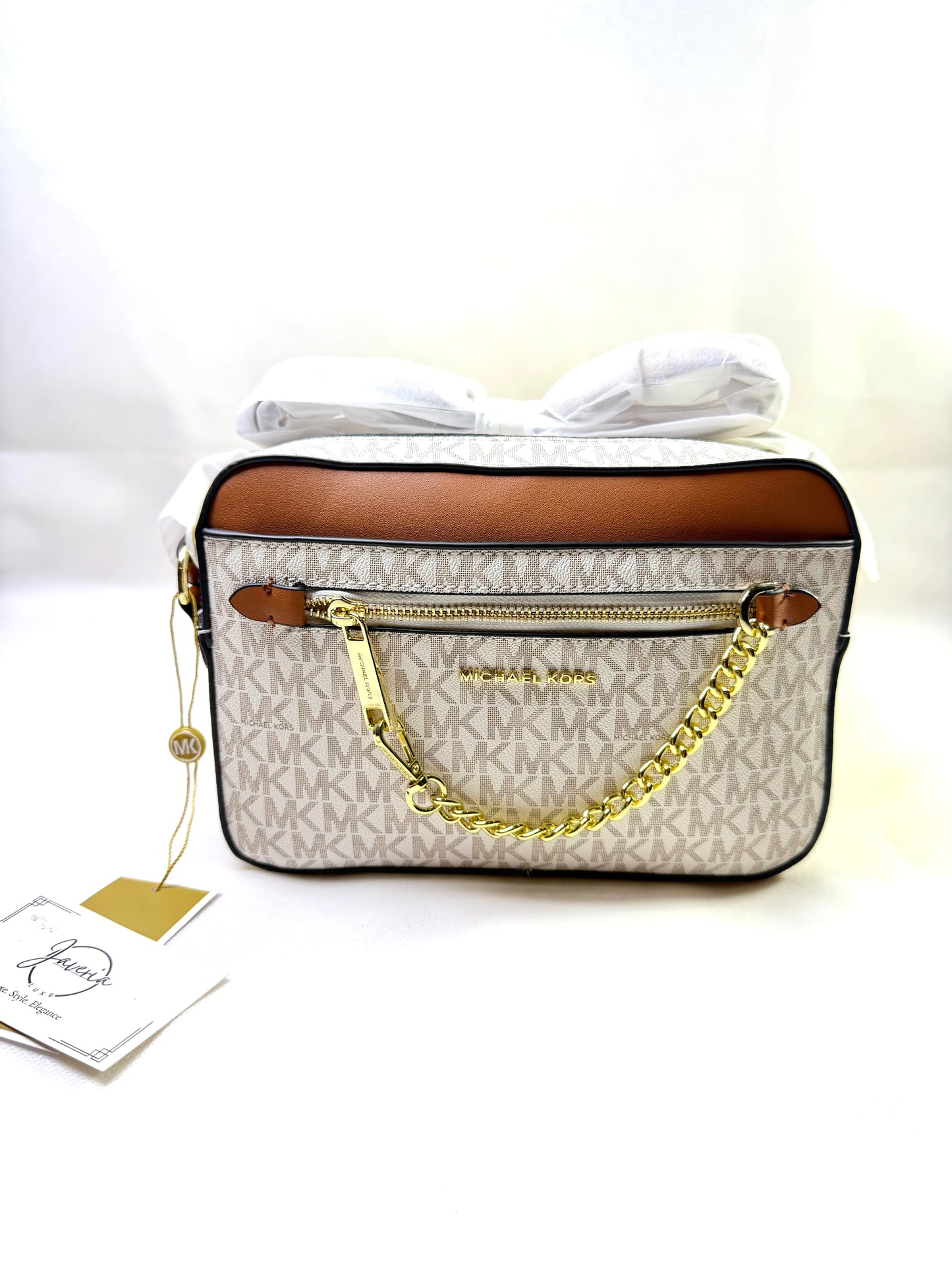 MK Jet Set Large Logo Crossbody Bag - White
