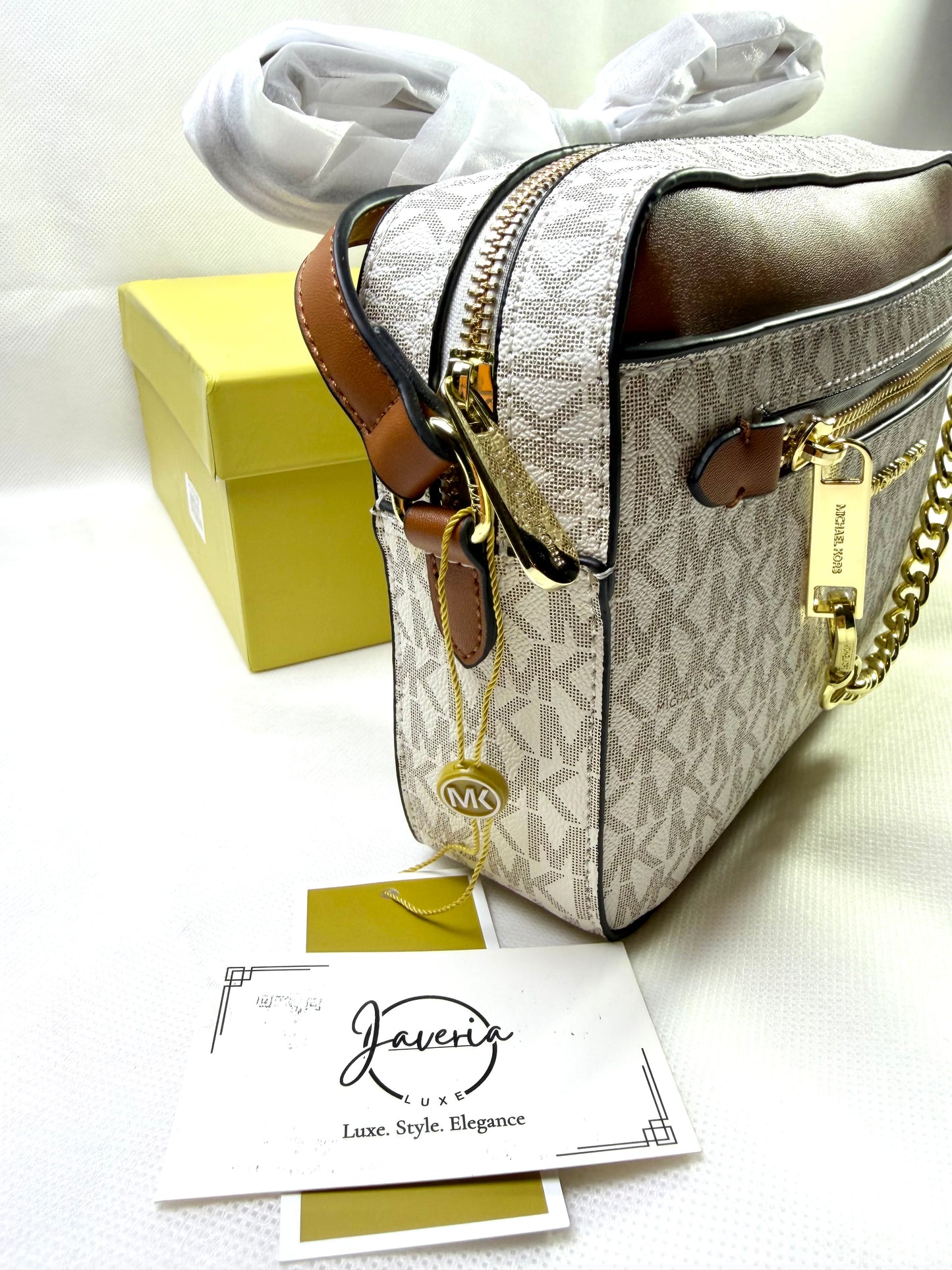 MK Jet Set Large Logo Crossbody Bag - White