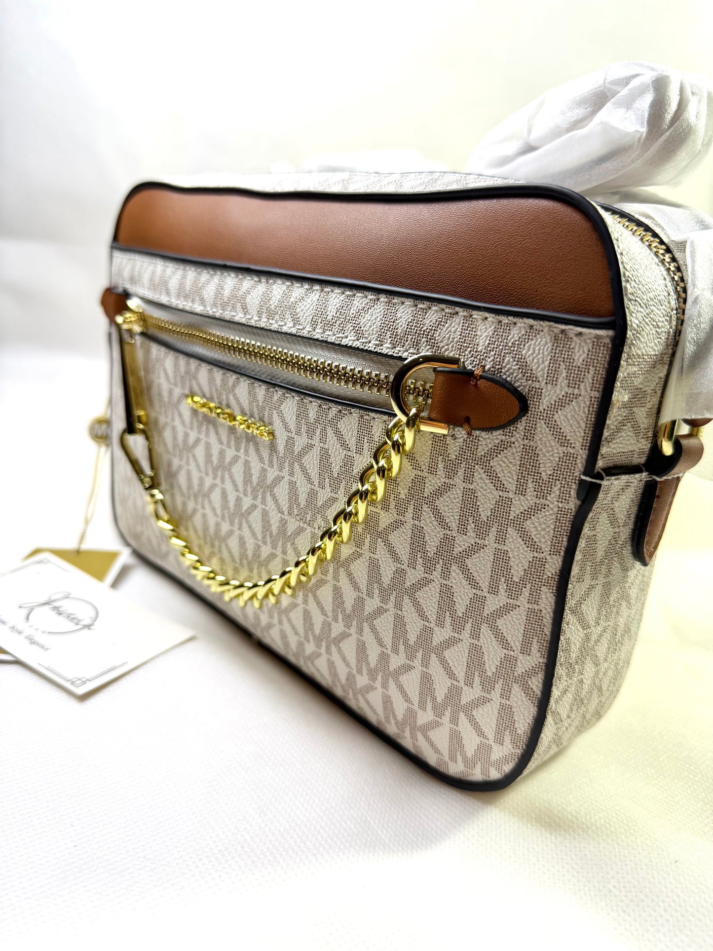 MK Jet Set Large Logo Crossbody Bag - White