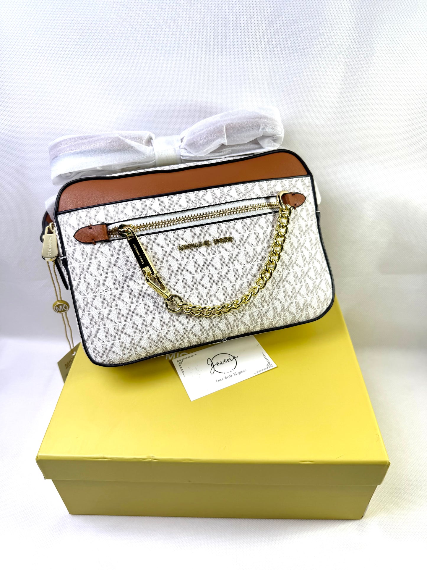 MK Jet Set Large Logo Crossbody Bag - White