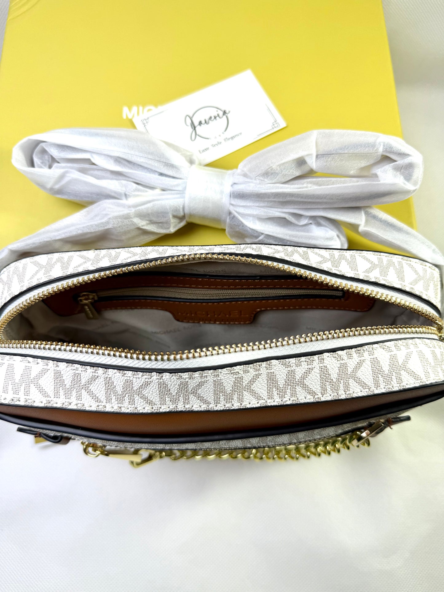 MK Jet Set Large Logo Crossbody Bag - White