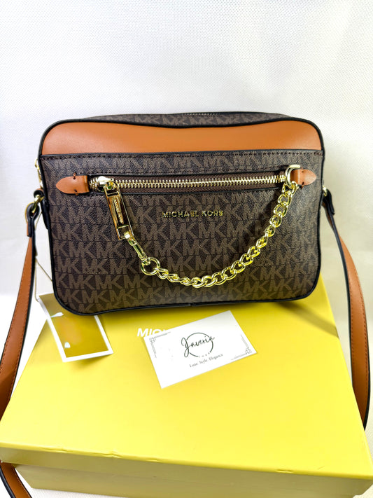 MK Jet Set Large Logo Crossbody Bag - Brown