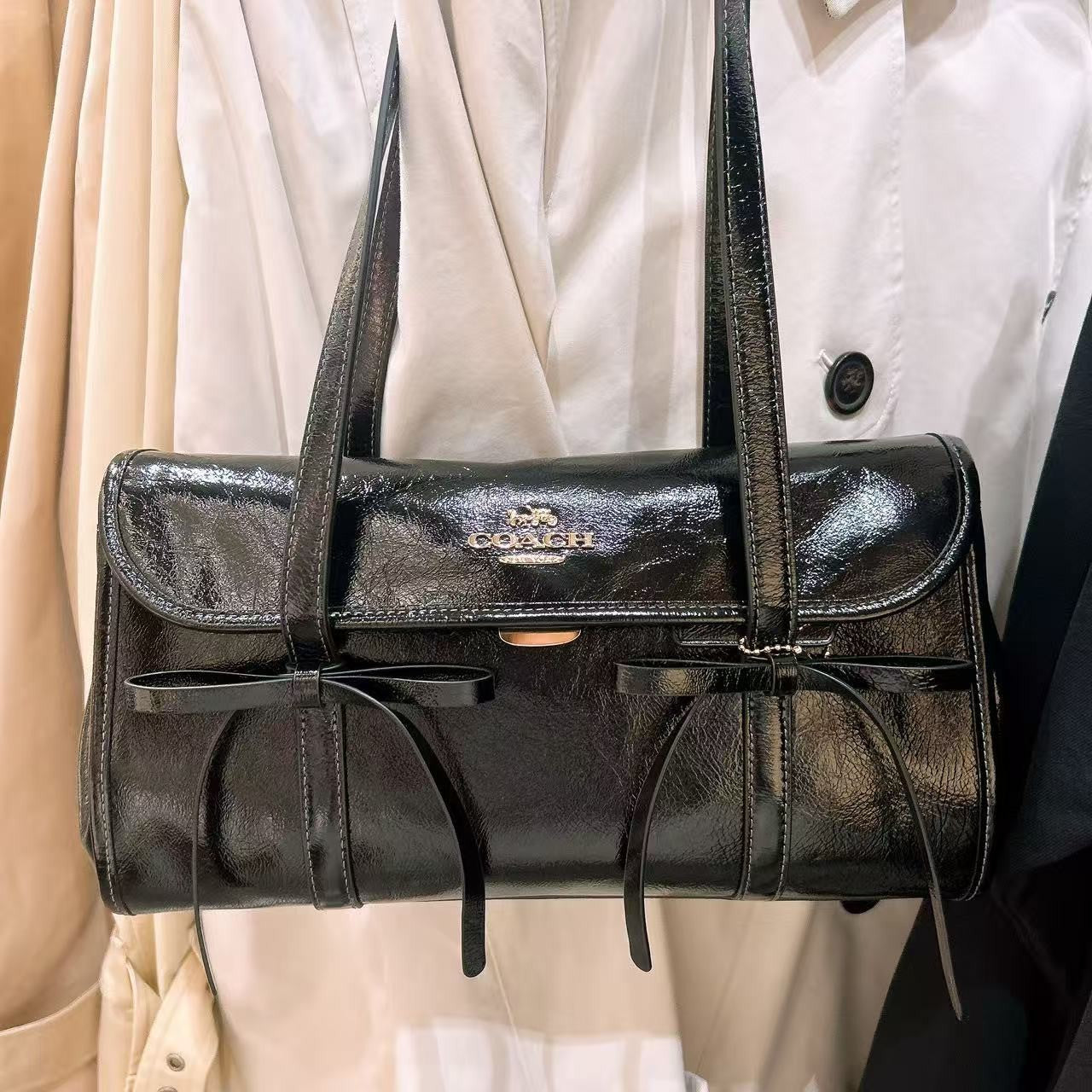 Coach Bridget Flap Shoulder Bag - Black with Bows