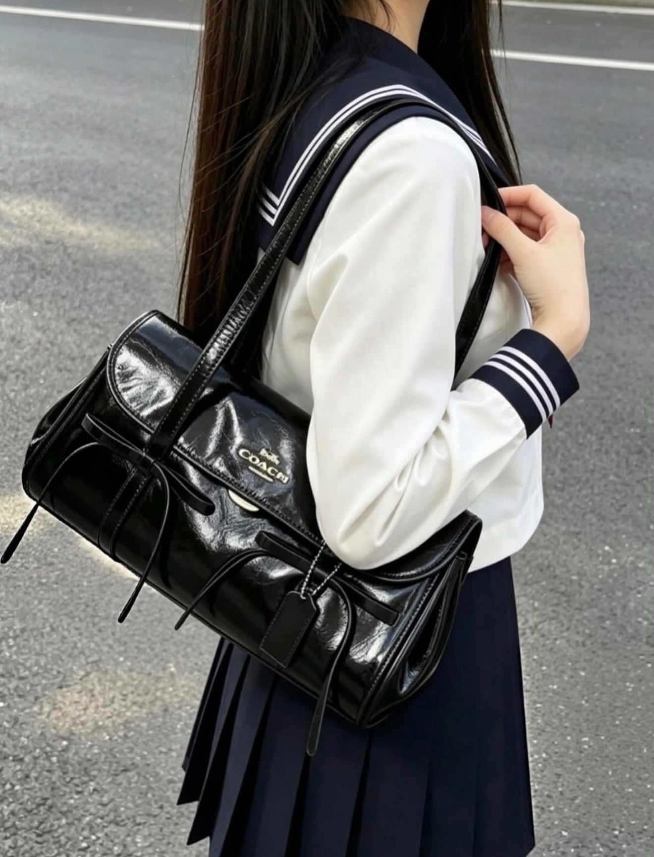 Coach Bridget Flap Shoulder Bag - Black with Bows