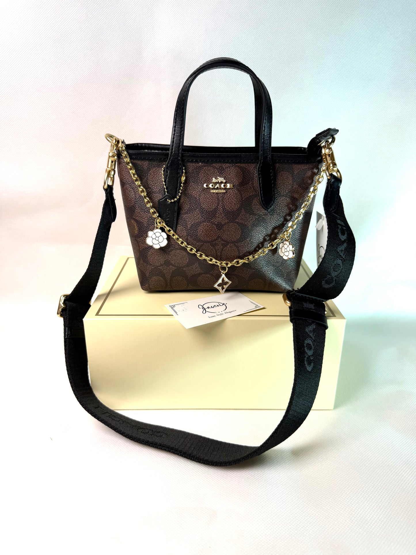 Coach Mini City Tote Bag in Canvas Signature-Dark brown