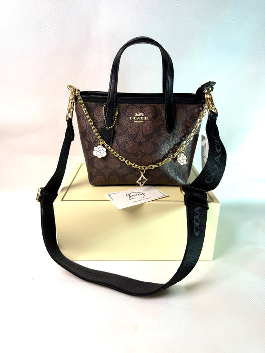 Coach Mini City Tote Bag in Canvas Signature-Dark brown
