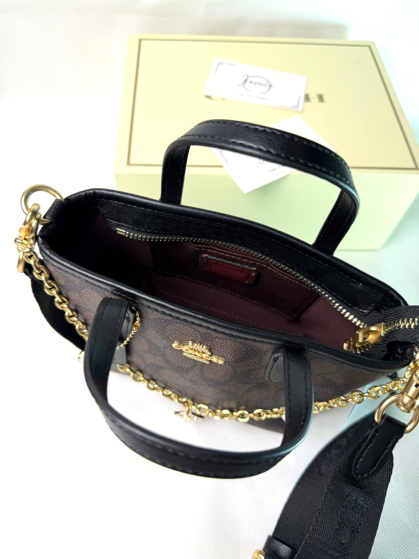 Coach Mini City Tote Bag in Canvas Signature-Dark brown