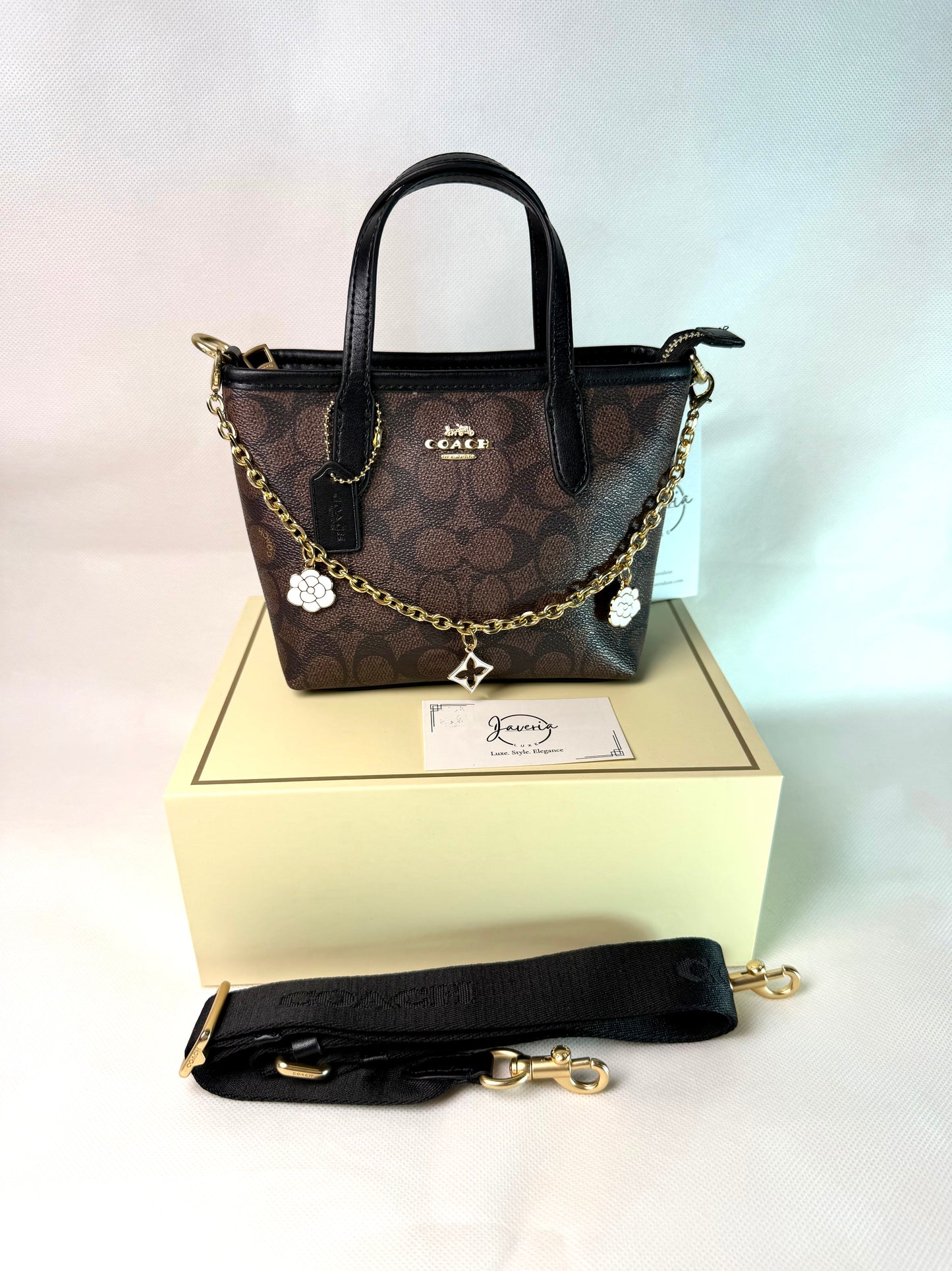 Coach Mini City Tote Bag in Canvas Signature-Dark brown