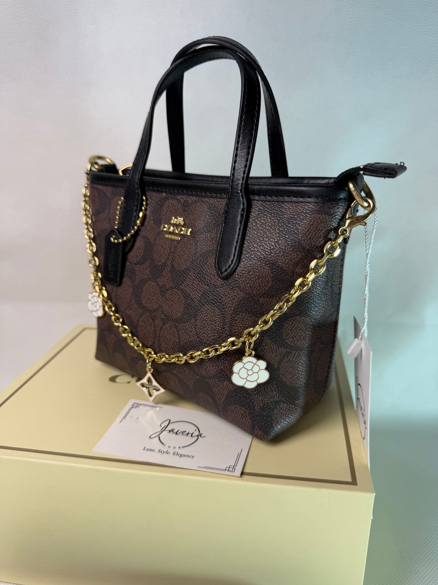 Coach Mini City Tote Bag in Canvas Signature-Dark brown