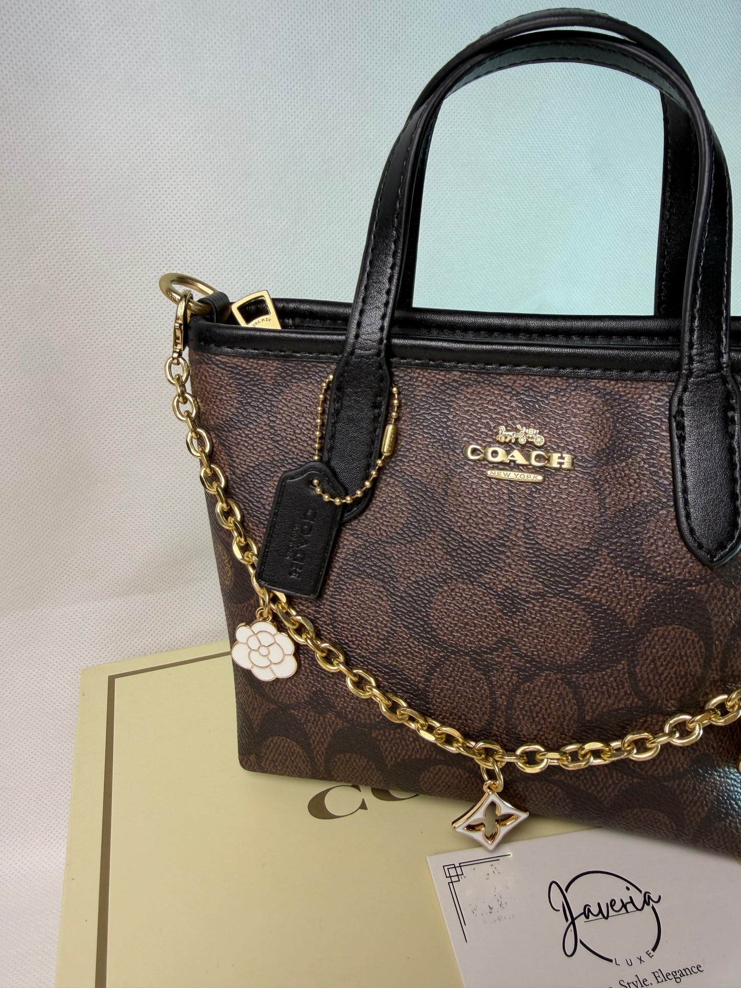 Coach Mini City Tote Bag in Canvas Signature-Dark brown