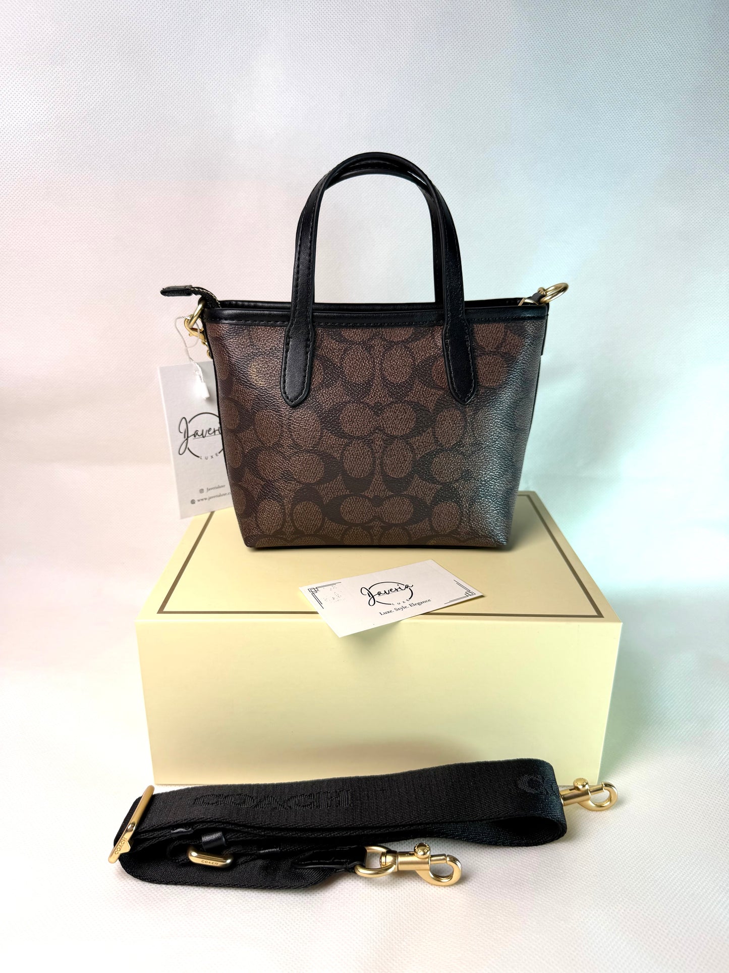 Coach Mini City Tote Bag in Canvas Signature-Dark brown